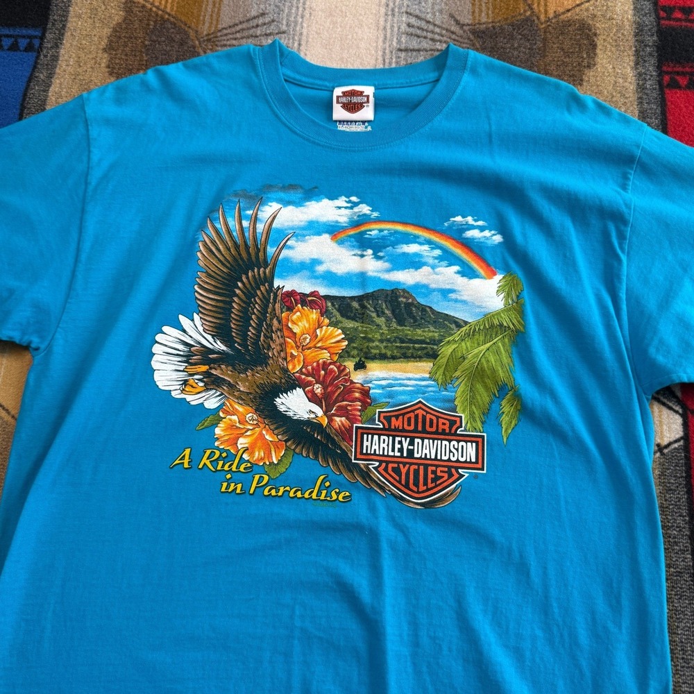 Harley-Davidson Honolulu Hawaii Eagle Ride in Paradise Blue T-Shirt Mens XL - Picture 5 of 8